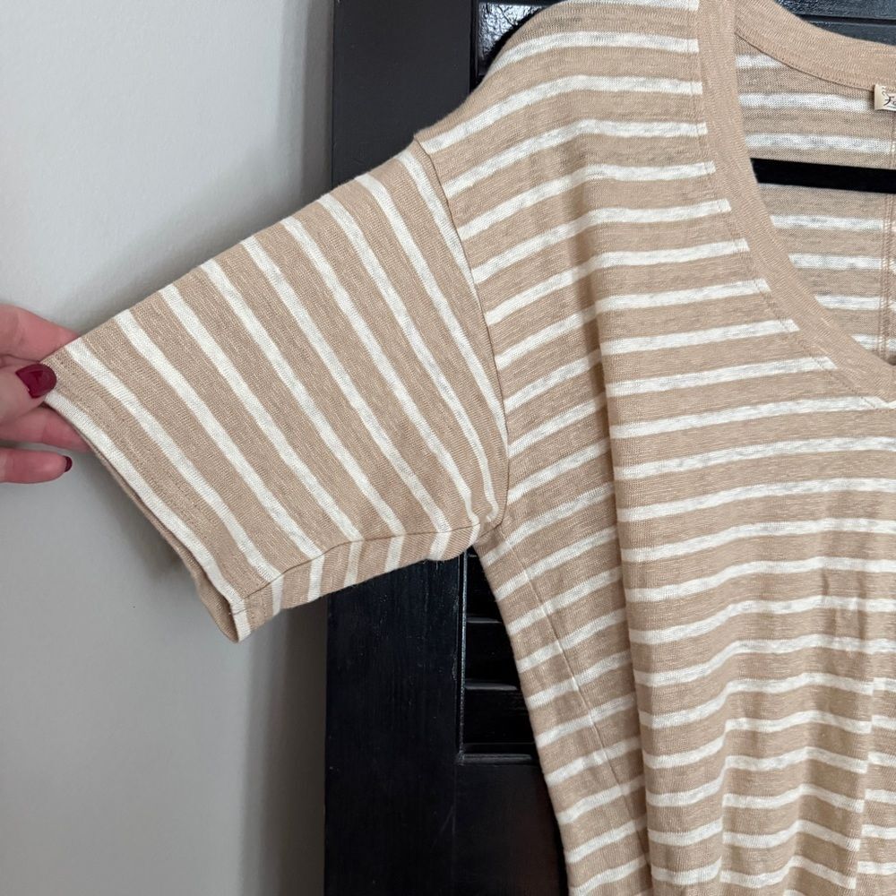 Faherty Oceanside 100% Linen Striped V-neck Tee Women Size S - Picture 8 of 10